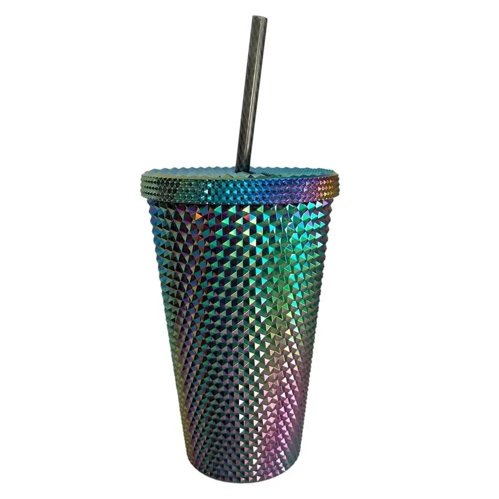 NWT Starbucks OIL SLICK Cold Cup Grande BLACK BLING Tumbler Rainbow Studded 2023